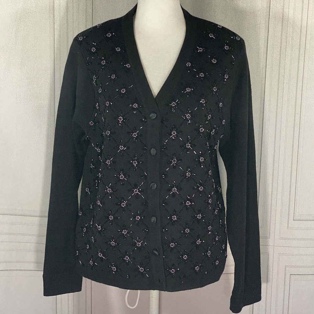 Marisa Christina Knits Black Embellished Cardigan Sweater Size Medium